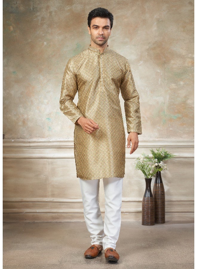 OUTLUK Gold Kurta with White Pajama for Men - Image 1